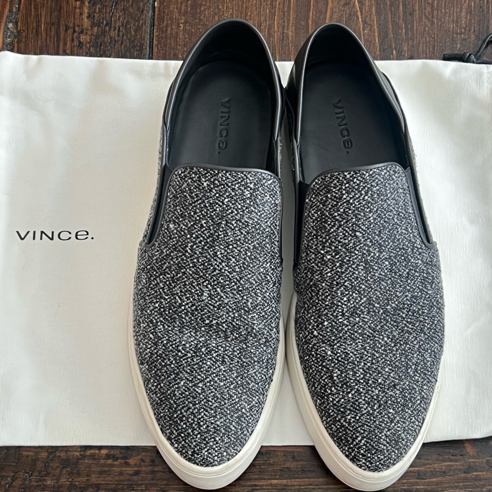 VINCE. Garvey Grey Tweed Slip-On Sneaker